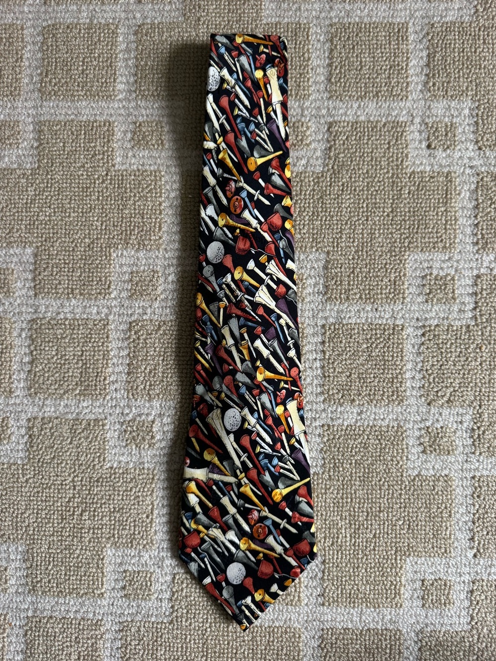 Nicole Miller Vintage 1996 Golf Tee Print Silk Tie Black Multicolor Necktie OS - Picture 3 of 6